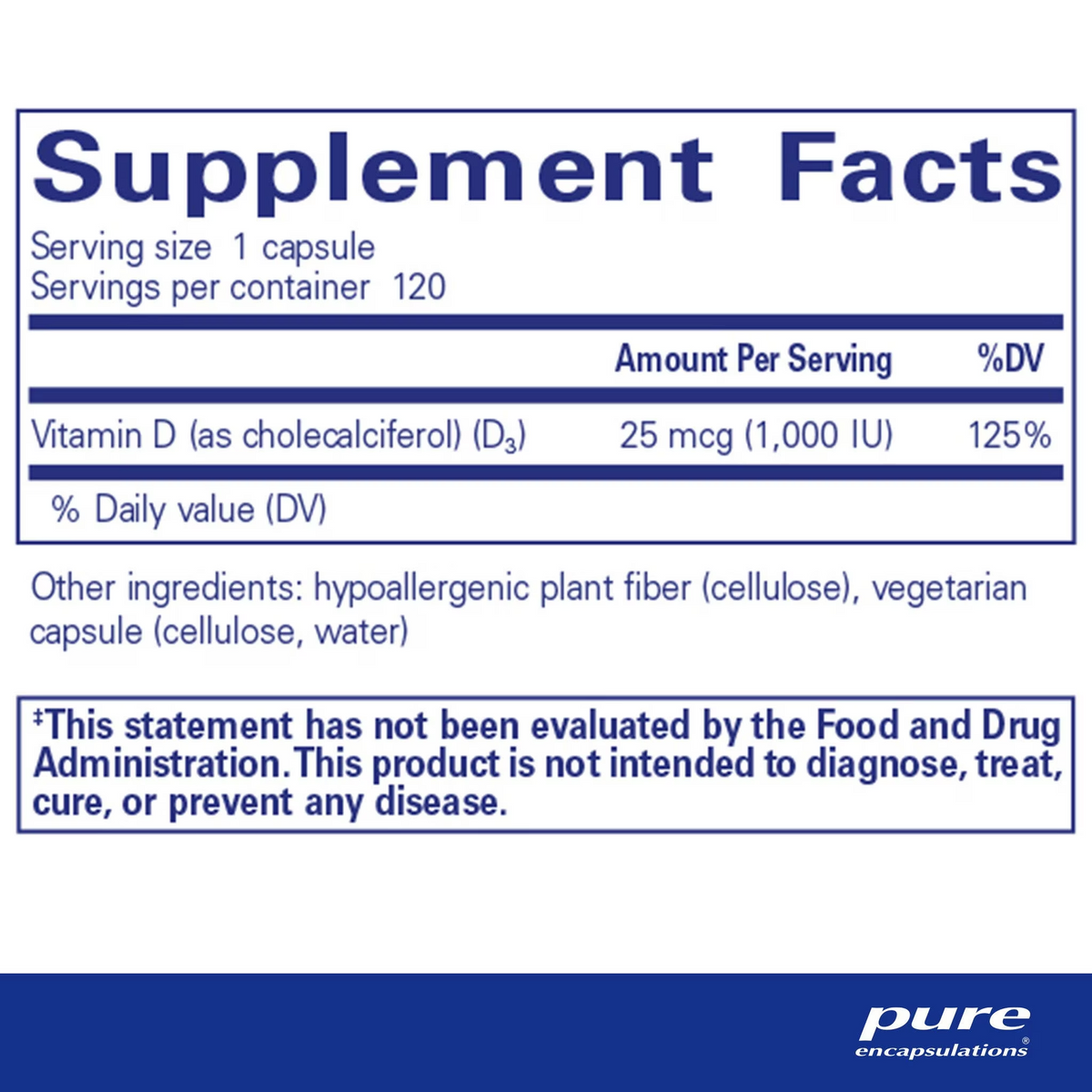 Vitamin D3 25 mcg  (1,000 IU)